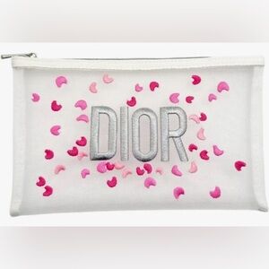 Dior Mesh White Pouch with Pink Heart Accents